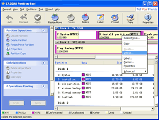 EASEUS Partition tool: Delete Partition