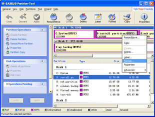 EASEUS Partition tool: Format Partition