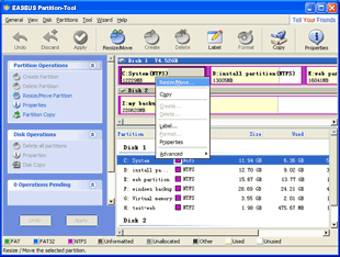 EASEUS Partition tool: Resize Partition